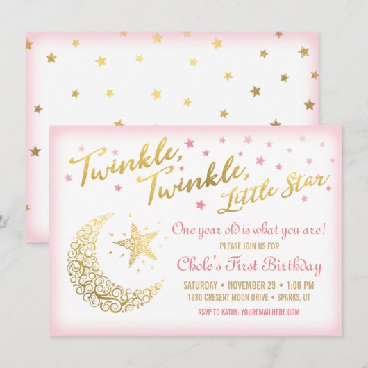 Invitation d'anniversaire Twinkle, Twinkle, Little (Devant / Derrière)