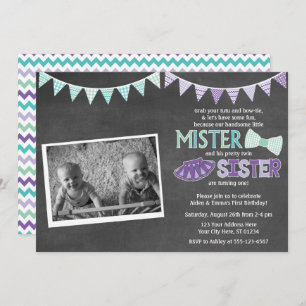 Invitation d'anniversaire Twins Tutus et Cravates