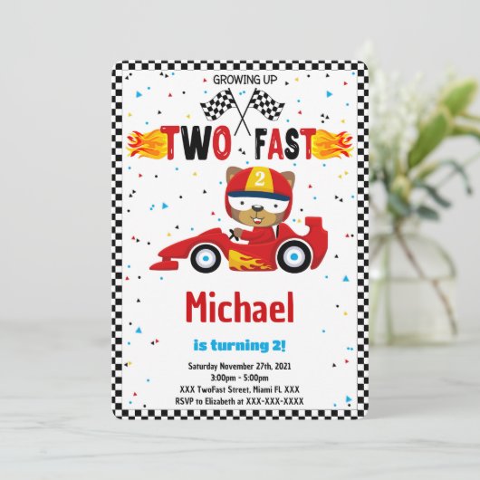 Invitation d'anniversaire Two Fast (Debout devant)
