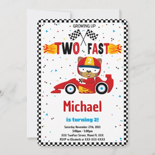Invitation d'anniversaire Two Fast (Devant)
