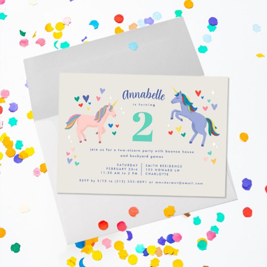 Invitation d'anniversaire Two Licorne Twonicorn