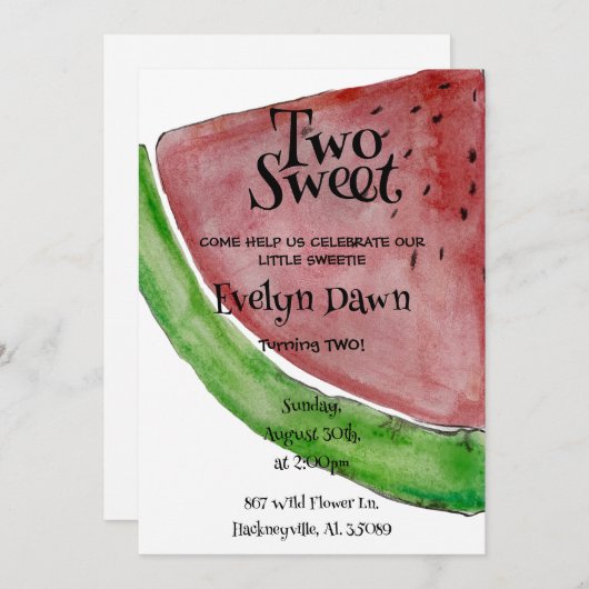 Invitation d'anniversaire Two Sweet (Devant / Derrière)