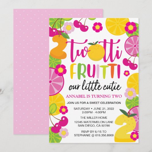 Invitation d'anniversaire Twotti Fruitti (Devant / Derrière)