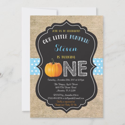 Invitation d'anniversaire un an avec citrouille ga (Devant)