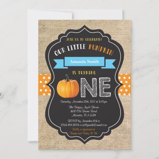 Invitation d'anniversaire un an avec citrouille ga (Devant)