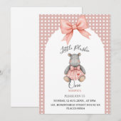 Invitation d'anniversaire un an peluche rose (Devant / Derrière)