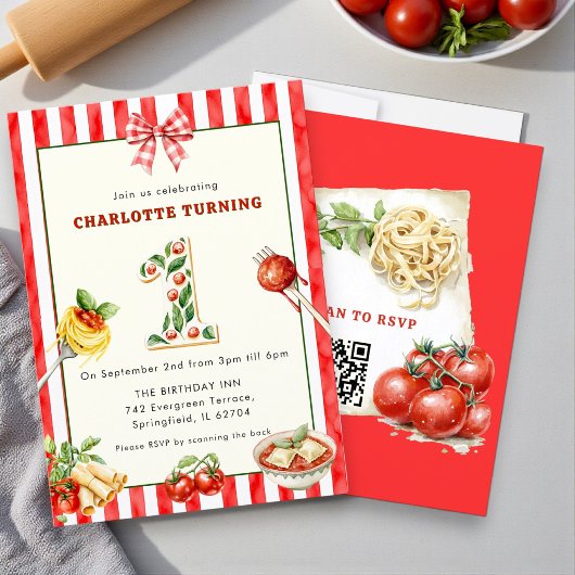 Invitation d'anniversaire un an Spaghetti rayure r