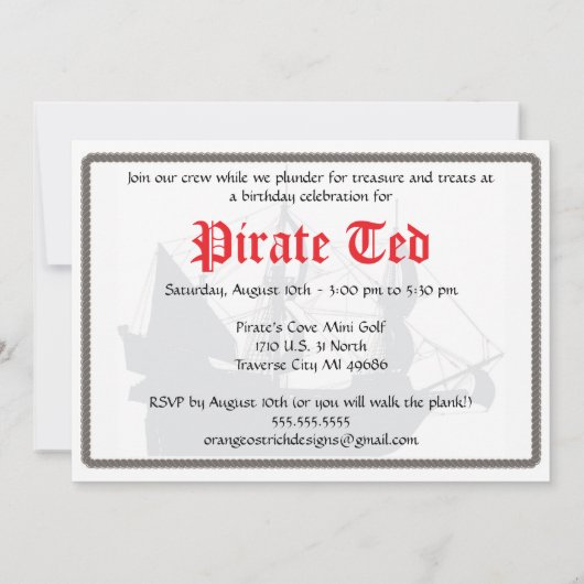Invitation d'anniversaire - Un garçon pirate (Dos)
