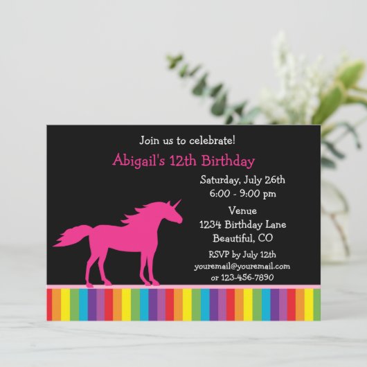 Invitation d'anniversaire Unicorn et Rainbow pour  (Debout devant)