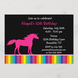 Invitation d'anniversaire Unicorn et Rainbow pour 