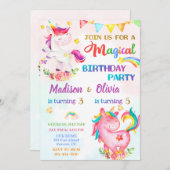 Invitation d'anniversaire Unicorn pour filles Magi (Devant / Derrière)