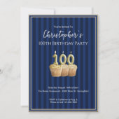 Invitation d'anniversaire Unique Bleu Or 100 ans p (Devant)