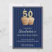 Invitation d'anniversaire unique Bleu Or 50 ans po (Devant)
