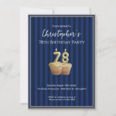 Invitation d'anniversaire unique bleu or pour ses (Devant)