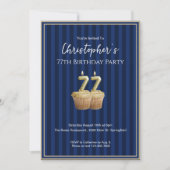 Invitation d'anniversaire unique bleu or pour ses (Devant)