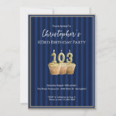 Invitation d'anniversaire unique bleu or pour ses (Devant)