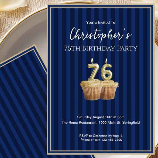 Invitation d'anniversaire unique bleu or pour ses