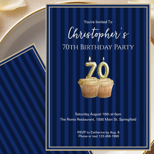 Invitation d'anniversaire unique bleu or pour ses