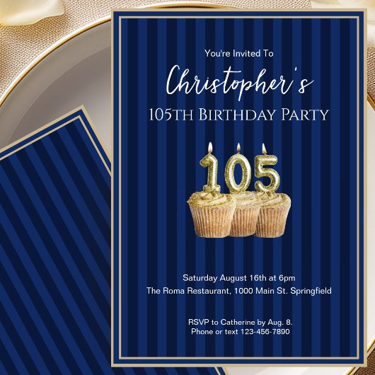 Invitation d'anniversaire unique bleu or pour ses