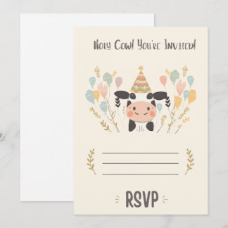 Invitation d'anniversaire Vache sacrée avec RSVP |