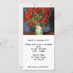 Invitation d'anniversaire.Vase avec des coquelicot