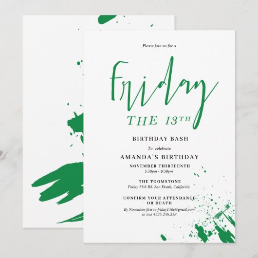 Invitation d'anniversaire Vendredi 13 (Devant / Derrière)