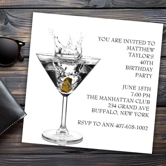 Invitation d'anniversaire Verre à Martini