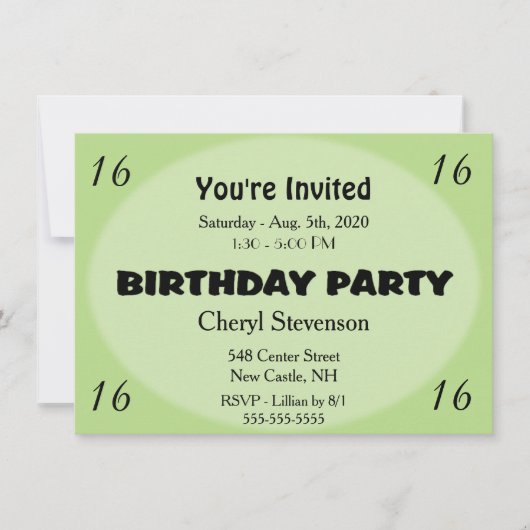 Invitation d'anniversaire verte et moderne (Devant)