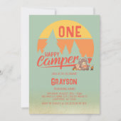 Invitation d'anniversaire verte One Happy Camper (Devant)