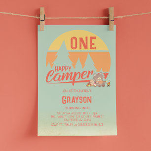 Invitation d'anniversaire verte One Happy Camper