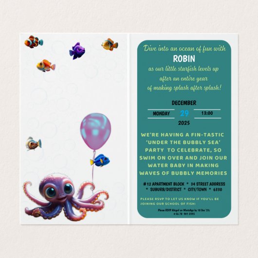 Invitation d'anniversaire verticale d'une fête (Intérieur déplié)