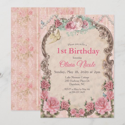 Invitation d'anniversaire victorienne vintage - TO (Devant / Derrière)