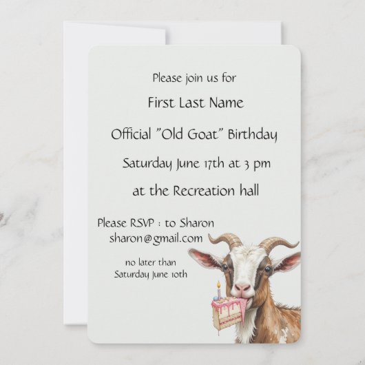 Invitation d'anniversaire "Vieux Bouc" Drôle Pour (Dos)