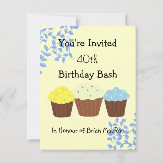 Invitation d'anniversaire Vignes et Cupcakes (Devant)