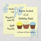 Invitation d'anniversaire Vignes et Cupcakes (Devant / Derrière)