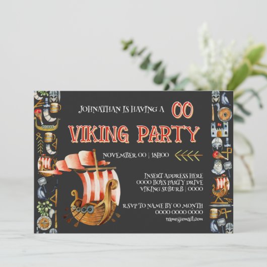 Invitation d'anniversaire Viking garçons 1–7 bleu (Debout devant)