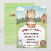 Invitation d'anniversaire Viking pour garçon, aqua (Devant / Derrière)