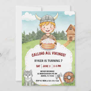 Invitation d'anniversaire Viking pour garçon, aqua