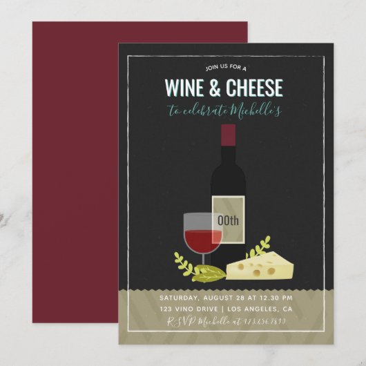 Invitation d'anniversaire vin et fromage (Devant / Derrière)