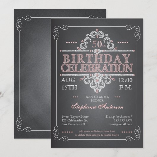 Invitation d'anniversaire vintage Chalkboard (Devant / Derrière)