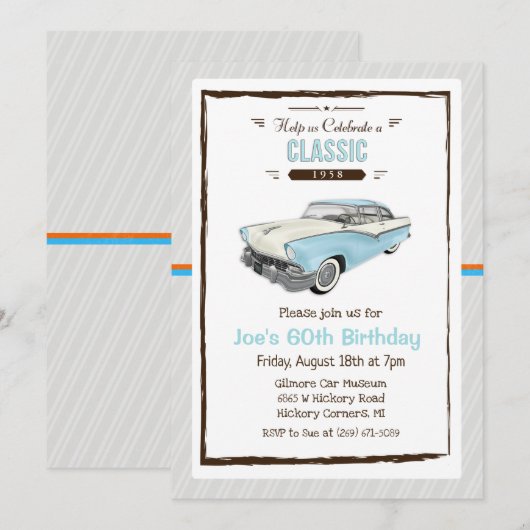 Invitation d'anniversaire vintage de voiture class (Devant / Derrière)
