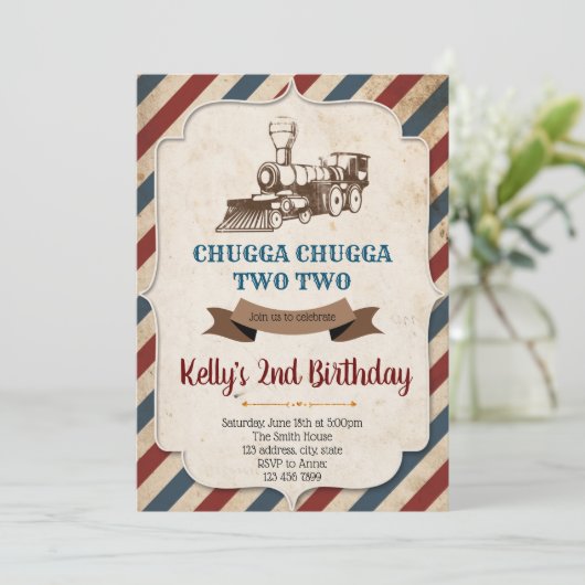 Invitation d'anniversaire vintage du train (Debout devant)