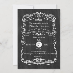 Invitation d'anniversaire vintage en bois noir et 