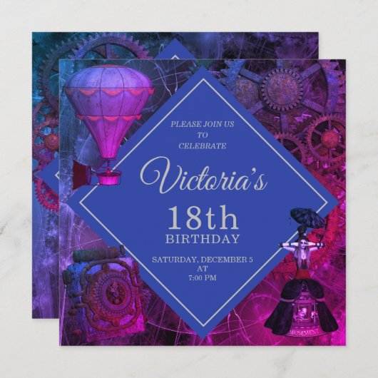 Invitation d'anniversaire Vintage industrielle chi (Devant / Derrière)