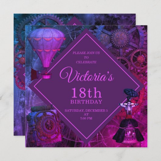 Invitation d'anniversaire Vintage industrielle chi (Devant / Derrière)