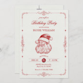 Invitation d'anniversaire vintage père Noël (Devant / Derrière)