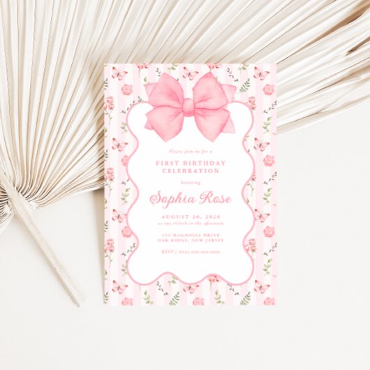 Invitation d'anniversaire vintage Pink Bow Elegant