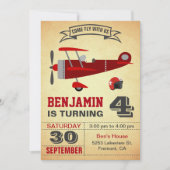 Invitation d'anniversaire Vintage Red Airplane (Devant)