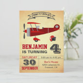 Invitation d'anniversaire Vintage Red Airplane (Debout devant)
