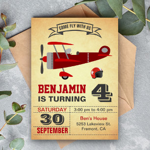 Invitation d'anniversaire Vintage Red Airplane